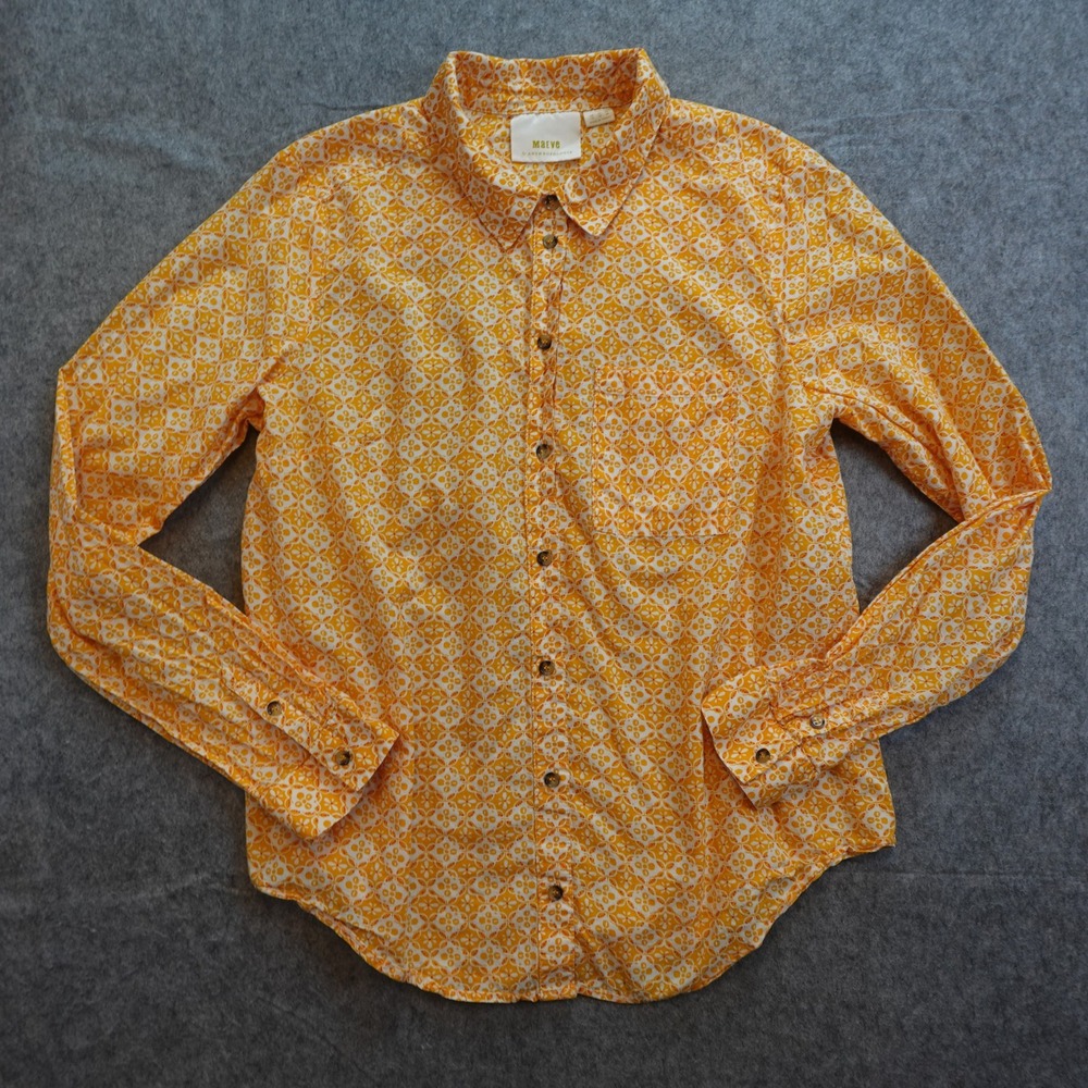 Anthropologie Yellow Orange Patterned Button-Down Shirt